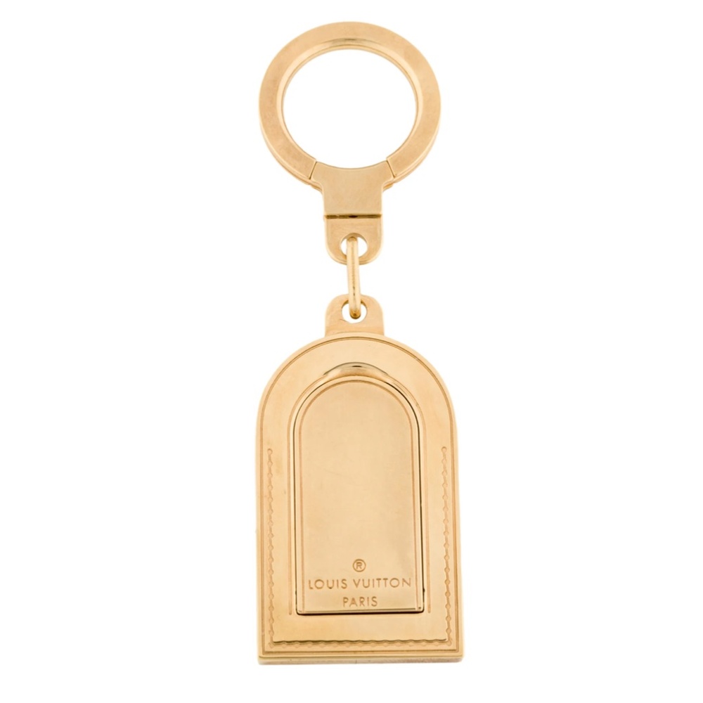 LOUIS VUITTON Gold/Brass Key Ring / Bag Charm: LV Luggage Tag + Dust Bag